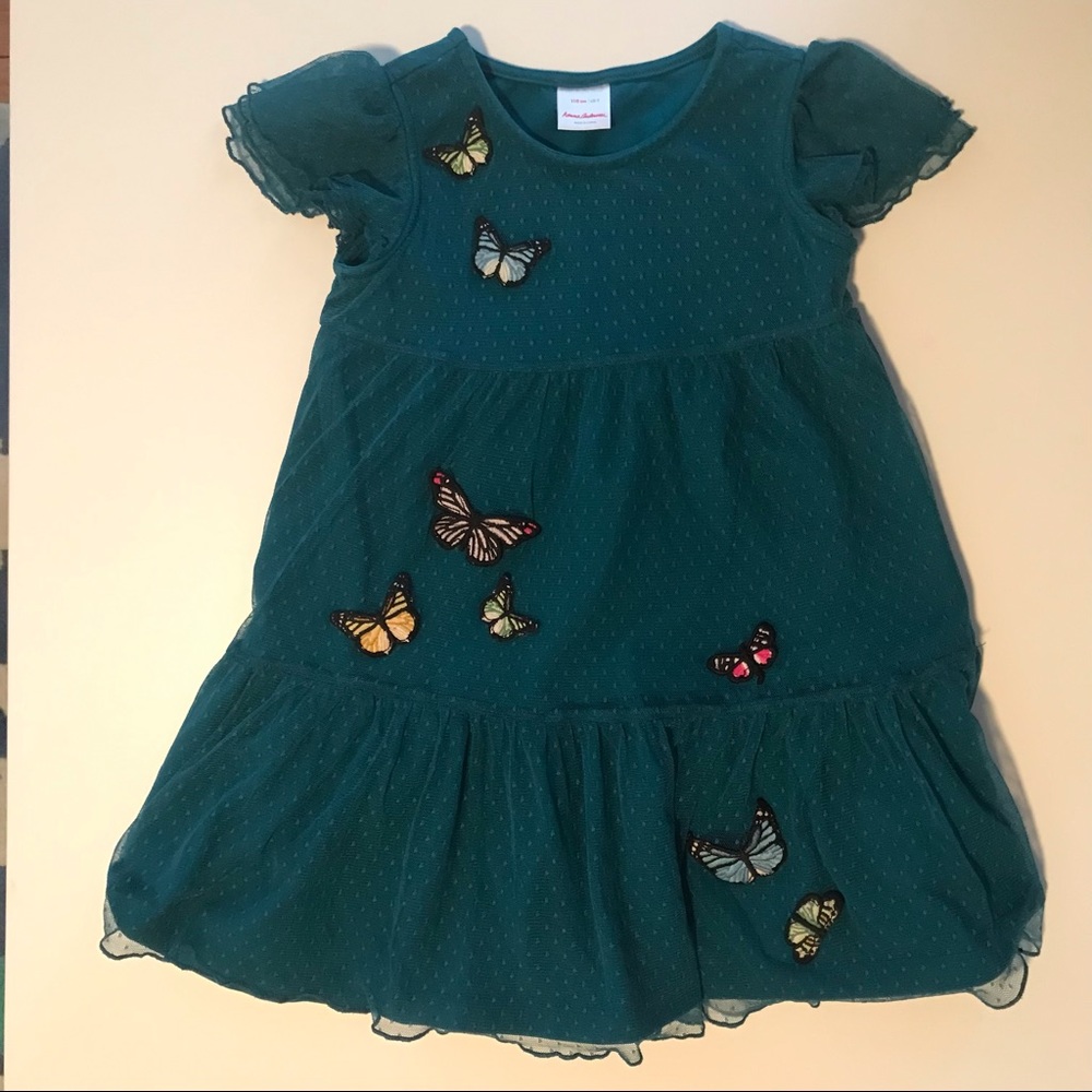 Hanna Andersson girls 5T teal butterfly dress